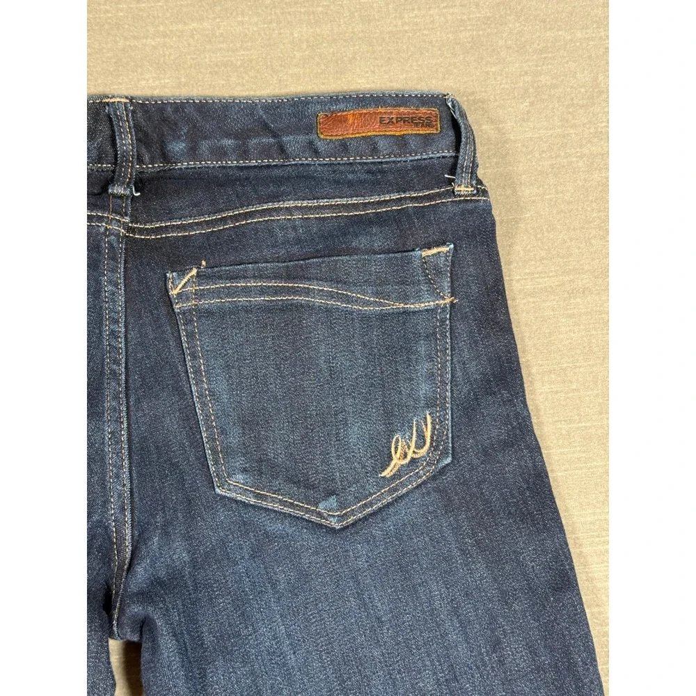 Express Stella Skinny Low Rise Jeans Dark Wash Denim Blue Womens Size 8L Long - Picture 7 of 8